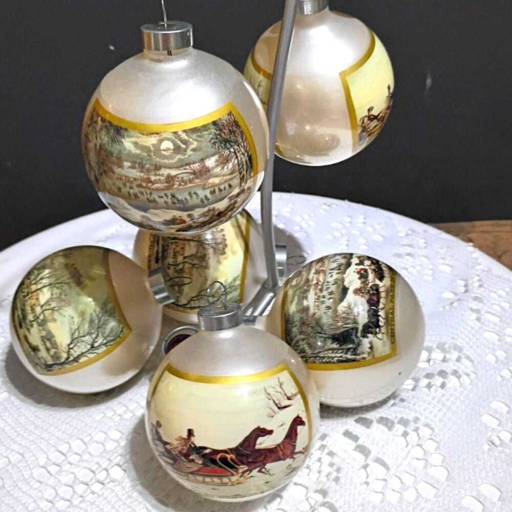 Currier and Ives Classic Ornaments Sliegh Ride Central Park Winter in the Cntry